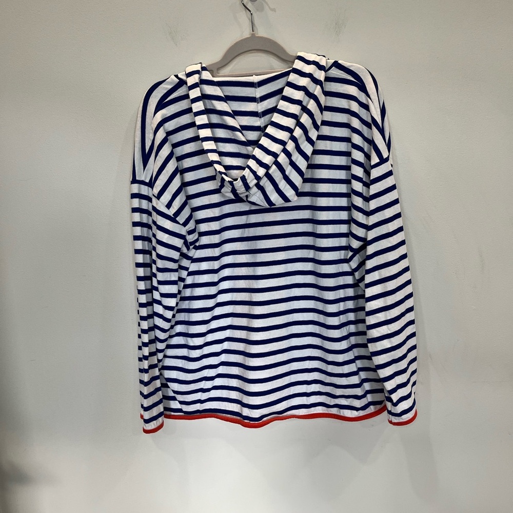 J.Crew Weekend V-Neck Long Sleeve Hoodie Women's Sz XL Nautical Blue Orange Trim - Picture 2 of 6